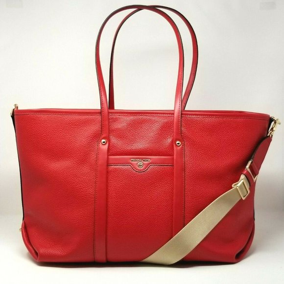 Michael Kors Beck Bright Red Large Pebble Leather Tote Bag - Picture 3 of 10